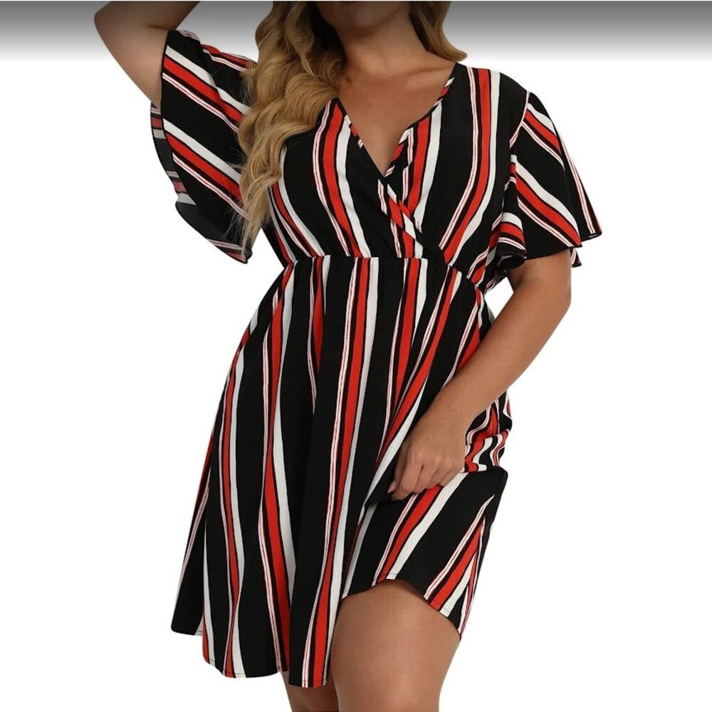 Trina Turk Striped Dolman Sleeve Blouson Dress Geometric - Size‎ 4